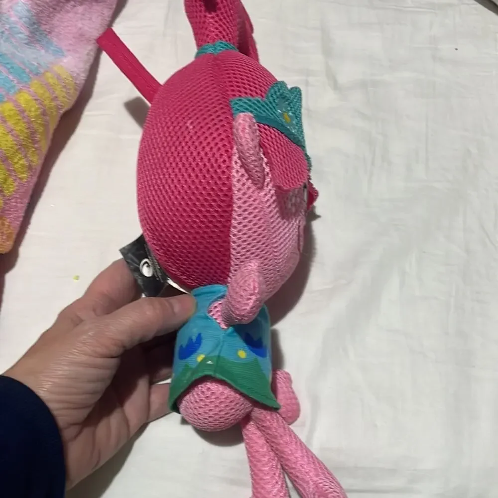 Trolls dreamworks Polly Branch terry cloth hooded towel and poppy bath scrubber